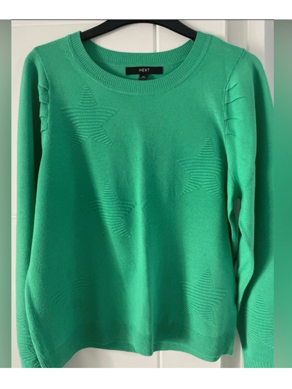 Green Star Knit Sweater Lightweight Crewneck Preppy Casual Top Size M